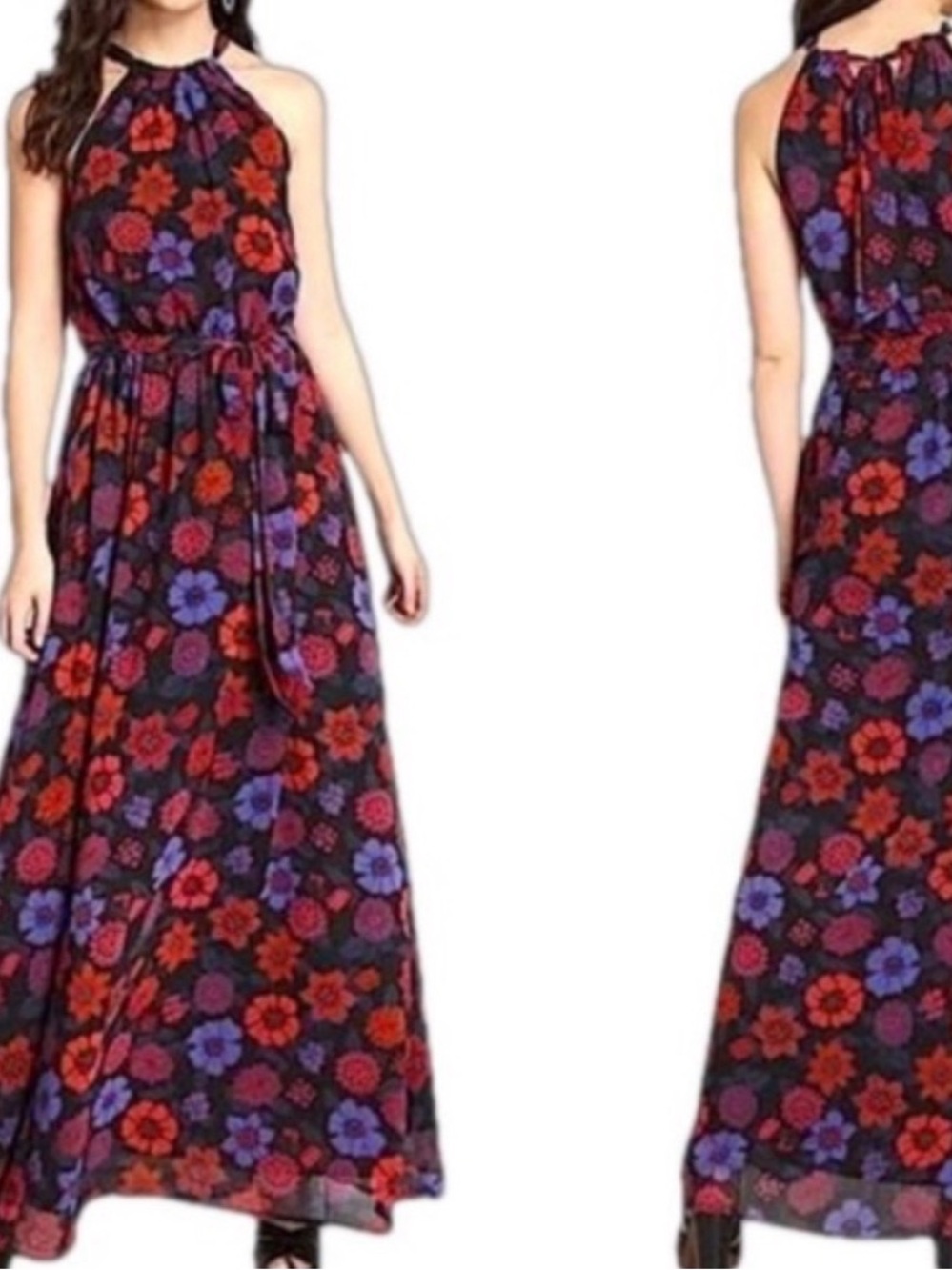 ModCloth Illuminated Elegance Halter Neck Floral Maxi Dress in Black NWT